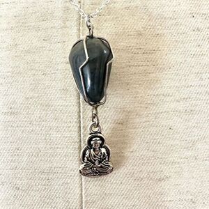 Blue aventurine Buddha pendant necklace